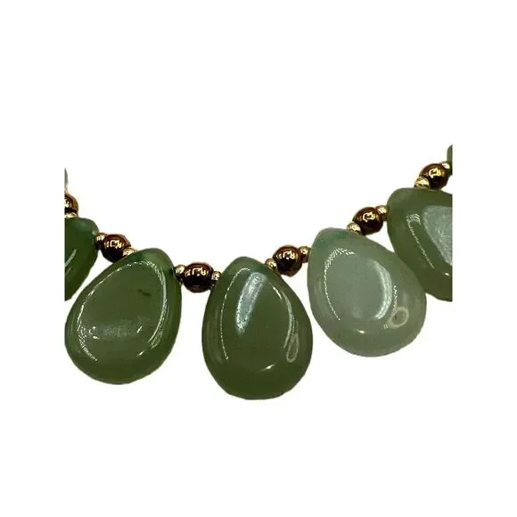 NEW Green Aventurine Stone Gold Tone Beads Bib Necklace - Picture 6 of 14